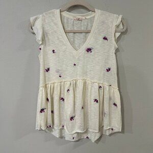 Francesca’s Mi Ami Flowy Babydoll Floral Flutter Sleeve Top Blouse Size Small